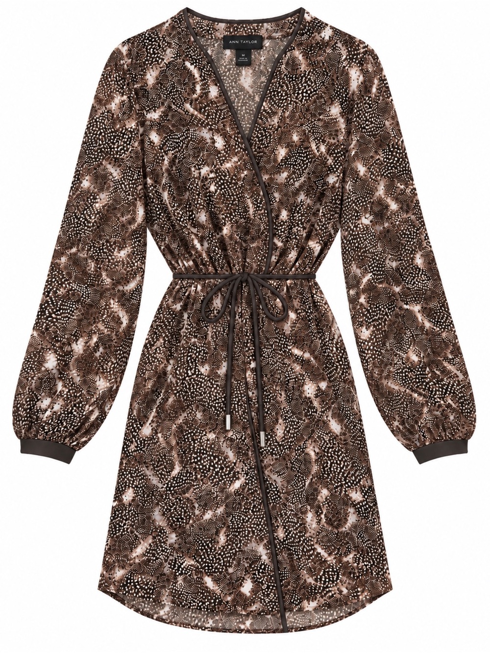Ann Taylor Printed Snakeskin Tie-Waist Dress in Blush and Charcoal